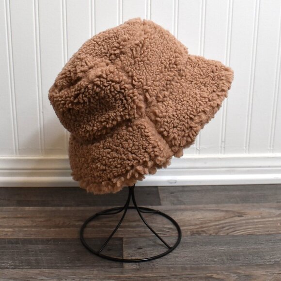 Abercrombie & Fitch Sherpa Brimmed Beanie Sz O/S Neutral Minimalist Preppy Beige - Picture 3 of 8